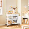 SoBuy FKW62-II-WN, Kitchen Storage Trolley Serving Trolley Kitchen Cabinet with Rubber Wood Worktop, White and Natural