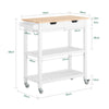 SoBuy FKW68-WN, Kitchen StorageServing Trolley with Rubber Wood Top 2 Drawers 2 Shelves, White