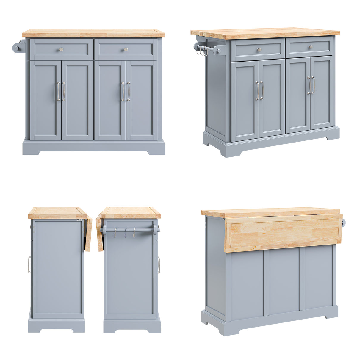 SoBuy FKW71-II-HG 4 hidden casters for effortless mobility rolling grey kitchen island