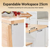SoBuy FKW71-WN, Kitchen Island on Wheels, Rolling Kitchen Storage Trolley with Extendable Rubber Wood Worktop, 2 Drawers and Adjustable Shelves for Dining Room, Breakfast Bar White 115x(46-71) x92cm