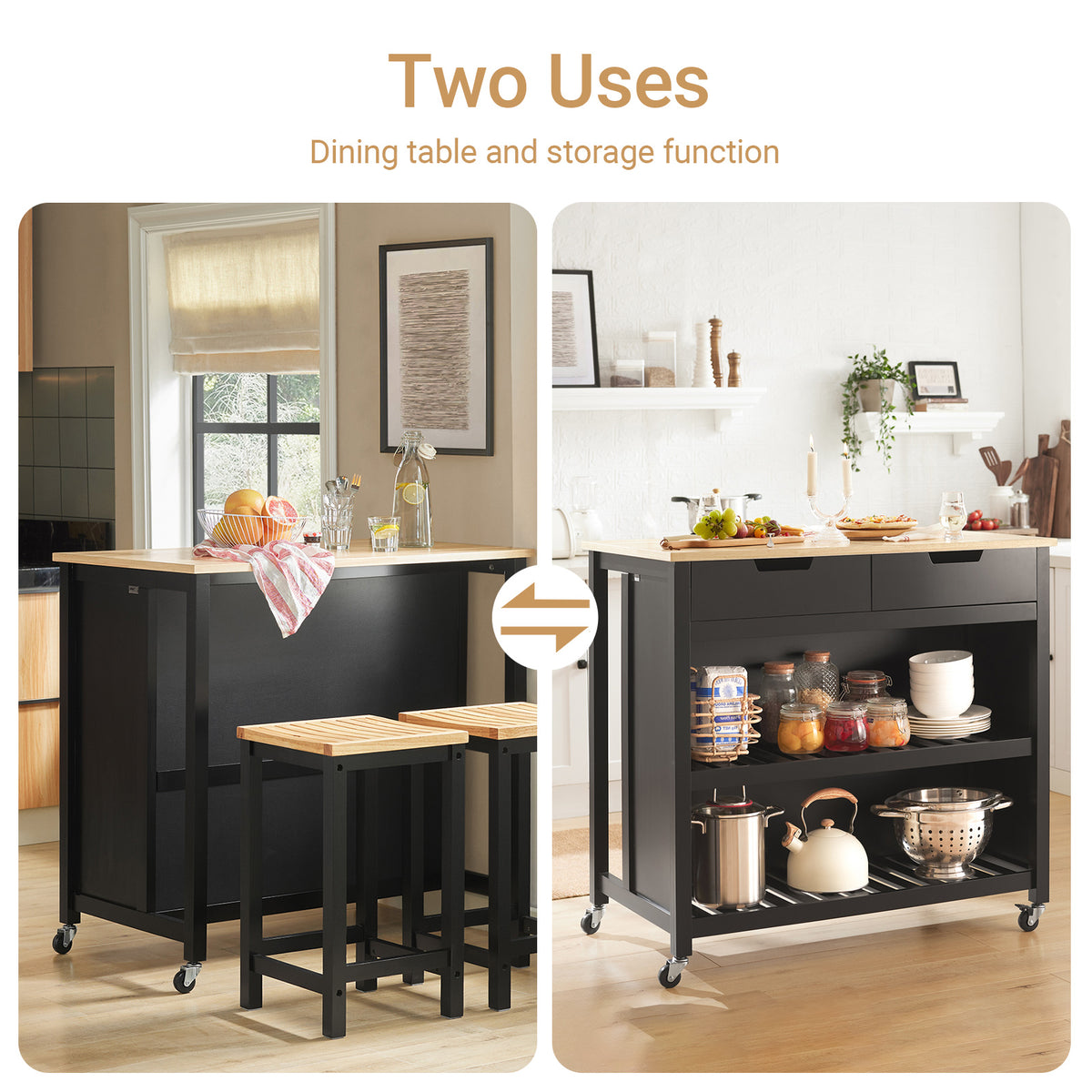 SoBuy FKW74-SCH Serving Trolley with Casters, Kitchen Trolley with Worktop, Kitchen Rolling Cart, Outdoor Serving Trolley, Standing Kitchen Shelf, Kitchen Shelf, Kitchen Trolley with Storage Space, Black, 98x94x58 cm