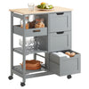 SoBuy FKW79-HG, Kitchen Trolley Cart Storage Serving Trolley with 3 Drawers and Removable Tray, Grey