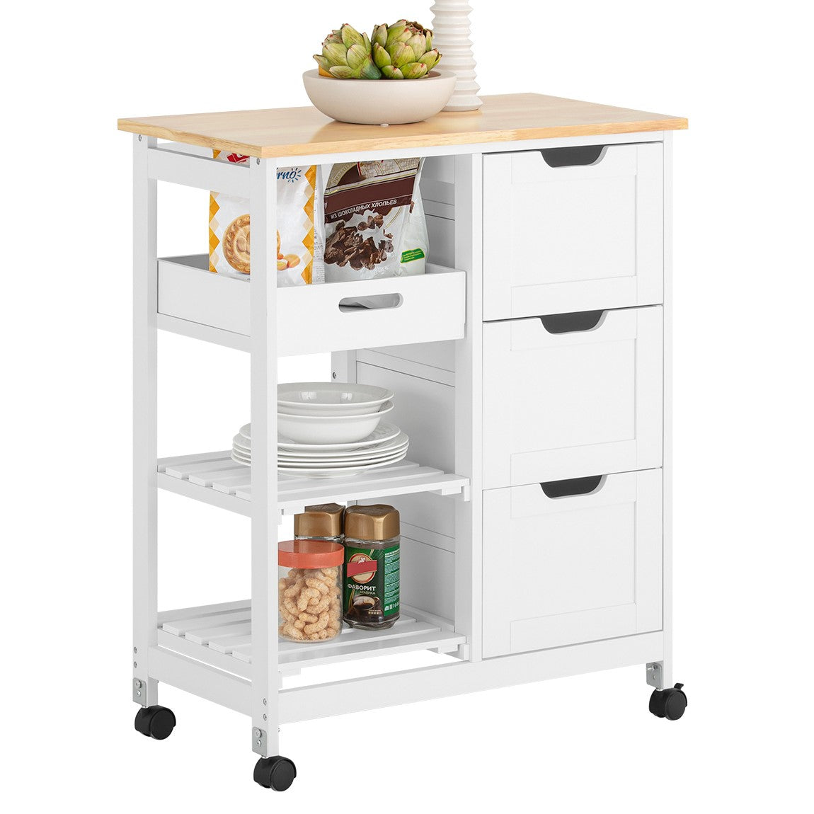 Pre-sale SoBuy FKW79-W, Kitchen Storage Trolley Cart Storage Trolley Serving Trolley, White