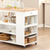 SoBuy FKW97-WN, Kitchen Storage Trolley Kitchen Cabinet Cupboard Sideboard Kitchen Island with Rubber Wood Worktop, White