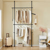 SoBuy FRG109-II-SCH, Telescopic Clothes Rail, Heavy Duty Clothes Rack, Adjustable Open Wardrobe with Hanging Rails for Bedroom, Walk-in Closet Black B(75–126) × H(200–295) cm