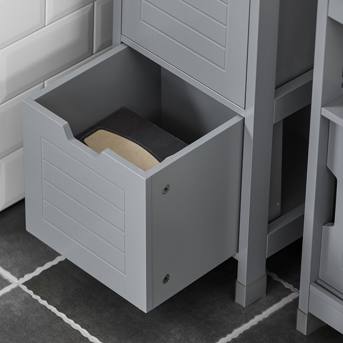 SoBuy FRG126-SG, Tall Bathroom Storage Cabinet with 3 Shelves and 2 Drawers, Grey