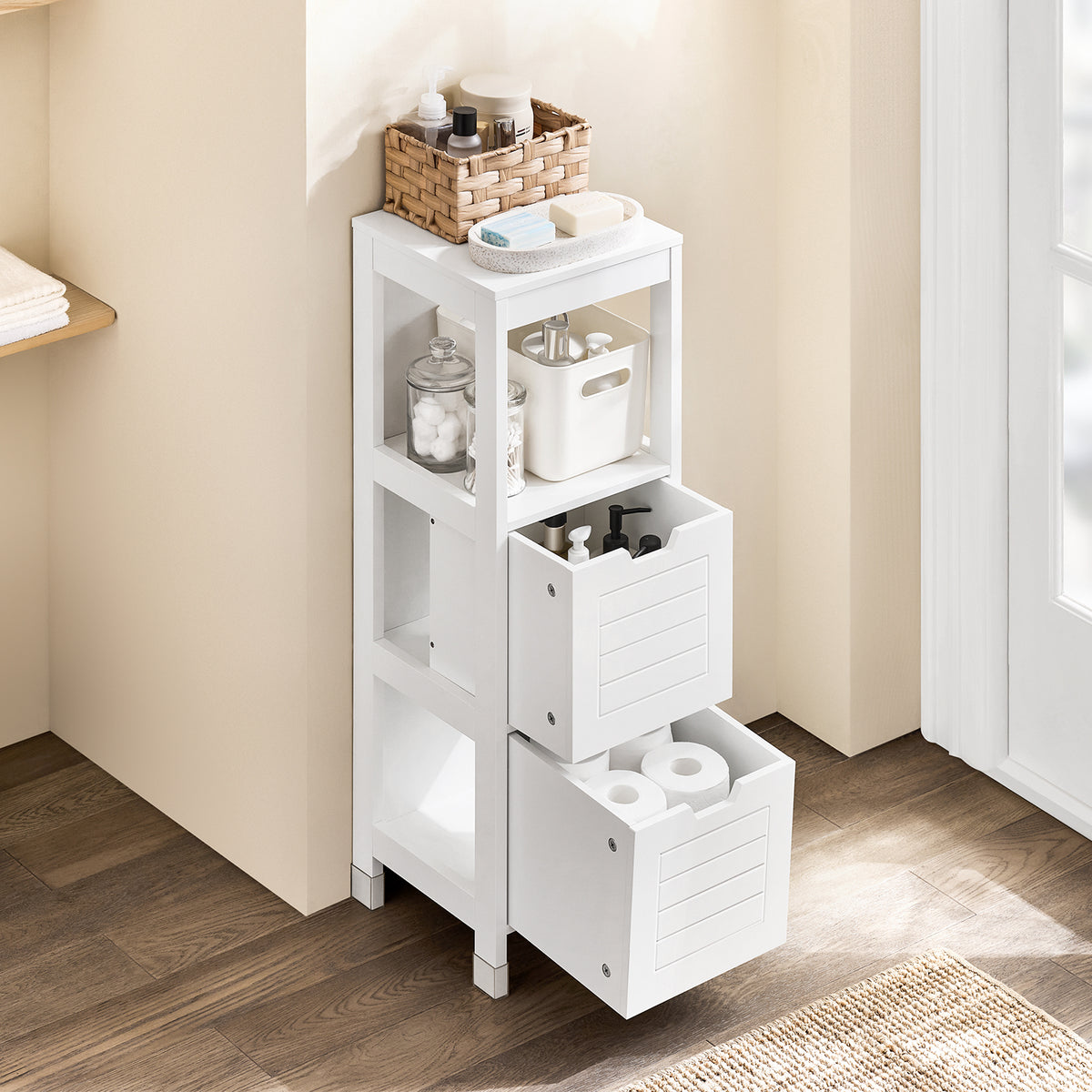 SoBuy FRG127-W, Bathroom Cabinet Storage Cabinet with 1 Shelf and 2 Drawers, White