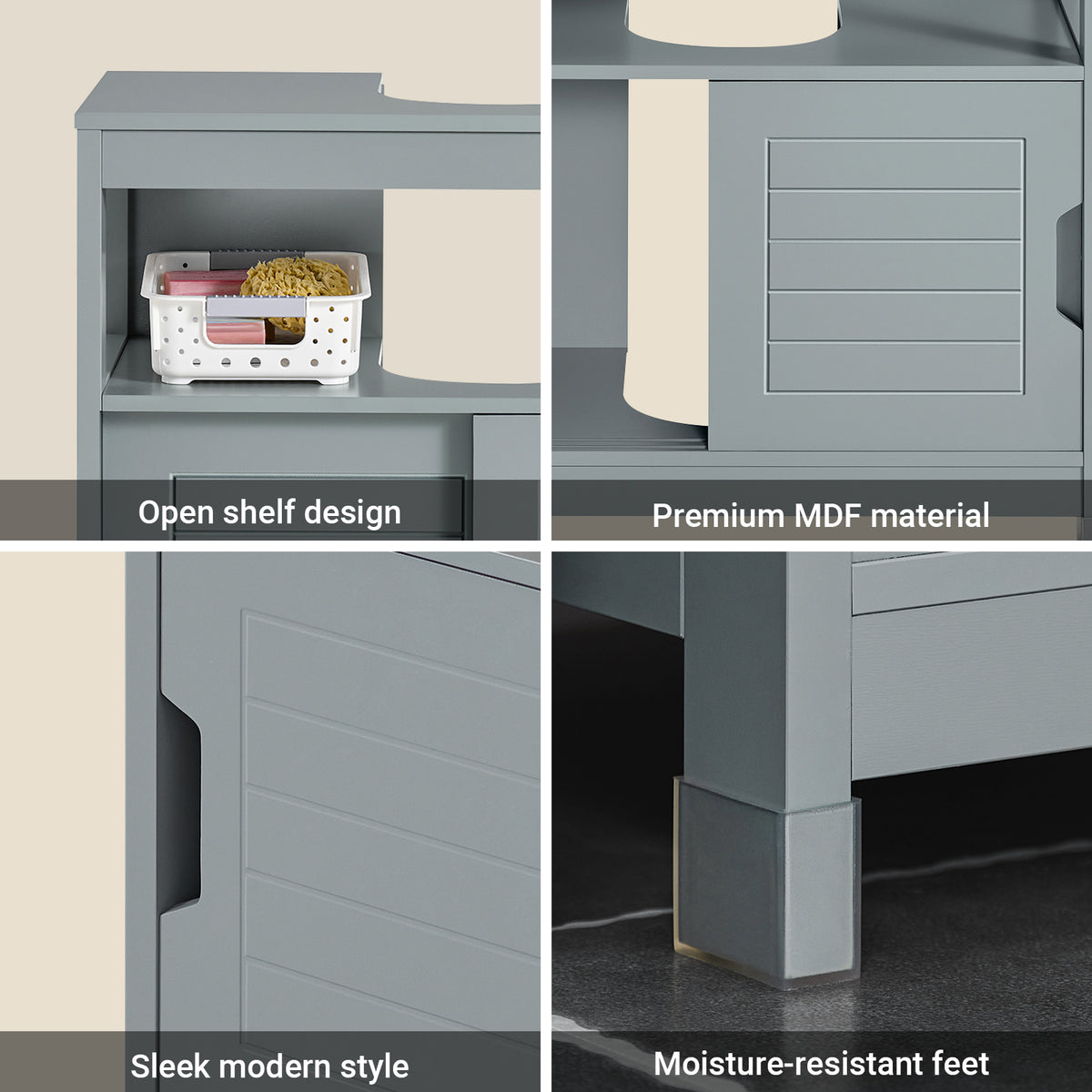 SoBuy FRG128-II-SG, Under Sink Bathroom Cabinet with Sliding Doors, Slim Bathroom Storage Unit for Small Spaces, Toilet Sink Cupboard Organizer, Floor Cabinet for Bathroom Basin, Grey, 60x30x61cm