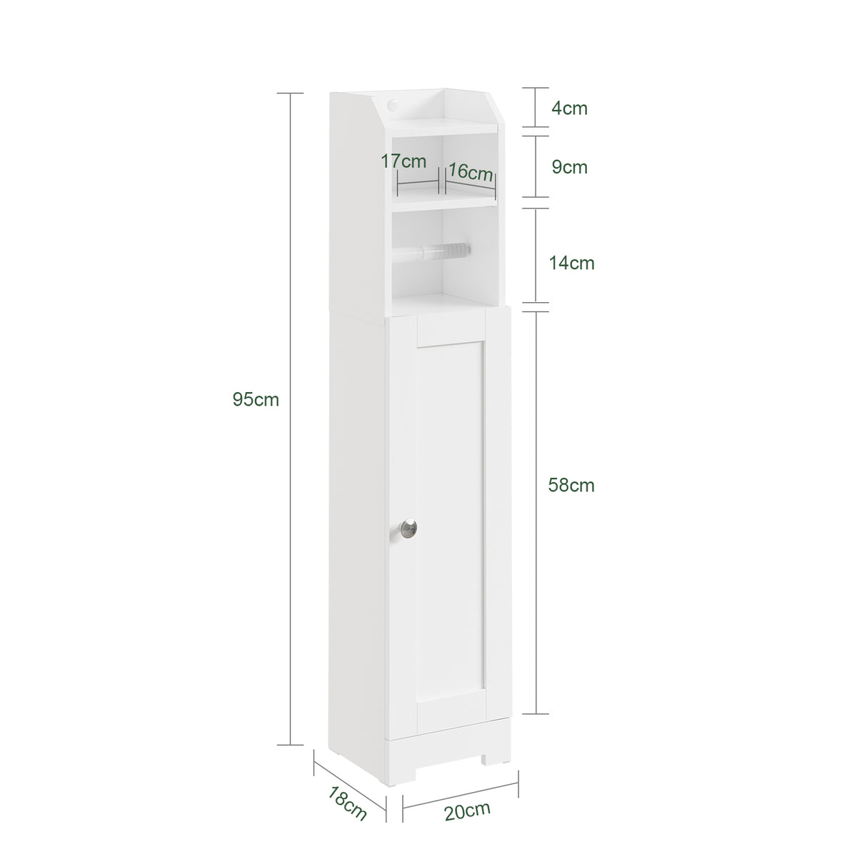SoBuy FRG177-II-W, Slim Bathroom Storage Cabinet Narrow Toilet Cabinet with Door, Adjustable Shelf & Toilet Roll Holder Freestanding Bathroom Storage Unit for Small Spaces White
