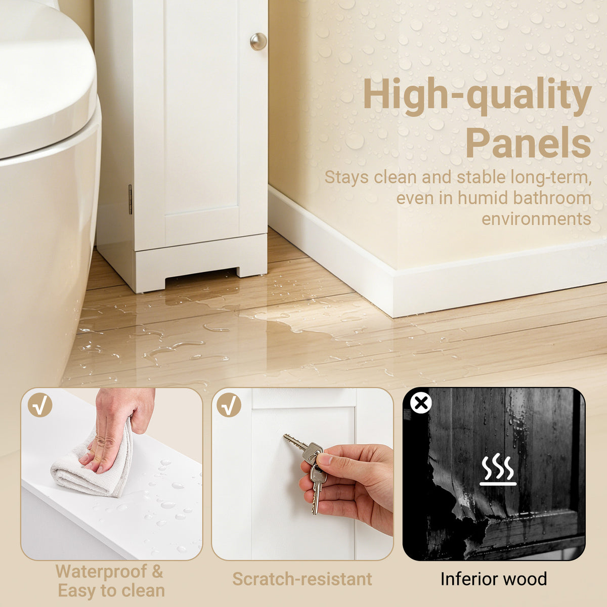 SoBuy FRG177-II-W, Slim Bathroom Storage Cabinet Narrow Toilet Cabinet with Door, Adjustable Shelf & Toilet Roll Holder Freestanding Bathroom Storage Unit for Small Spaces White