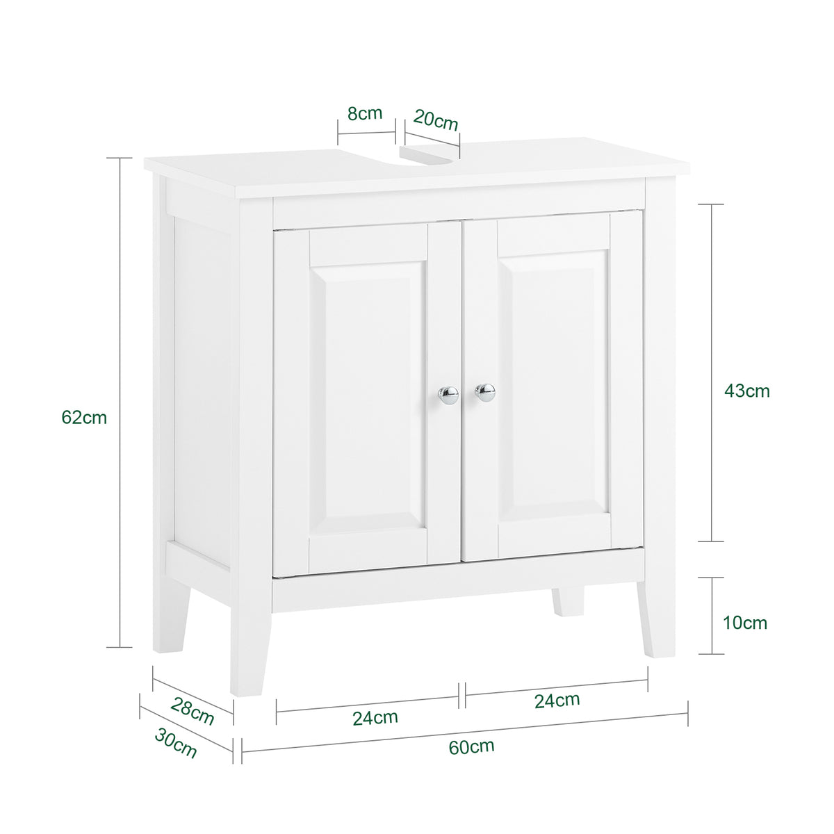 SoBuy FRG202-W, White Under Sink Bathroom Storage Cabinet with Doors, White