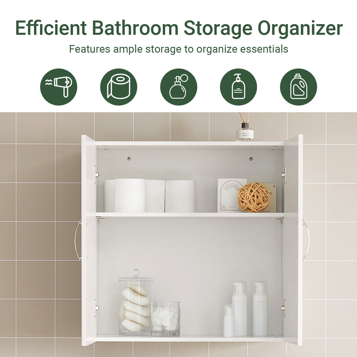 SoBuy FRG231-W, Bathroom Wall Cabinet Mounted Storage Unit with Adjustable Shelf and Door Small Slim Bathroom Cupboard for Towel & Toiletries, Ideal for Mirror Cabinet Replacement White 60x30x60 cm