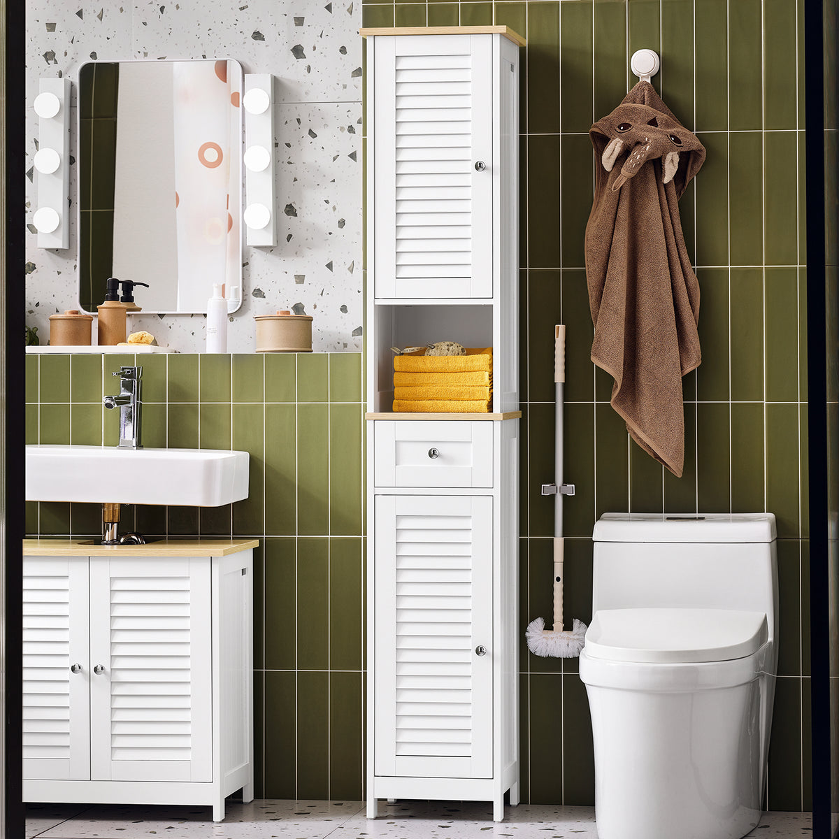 SoBuy FRG236-WN, Bathroom Tall Cabinet Bathroom Storage Cabinet with 2 Shutter Doors, White