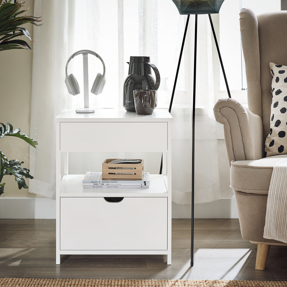 SoBuy FRG258-II-W, Bedside Table Nightstand Side Table End Table Lamp Table with 2 Drawers, White