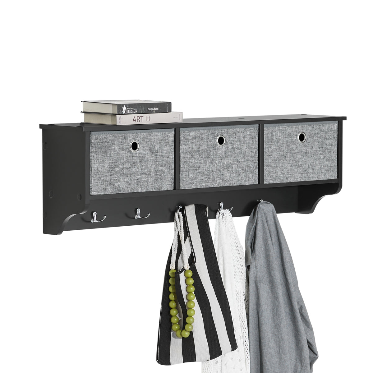 SoBuy FRG282-SCH, Wall Coat Rack Wall Shelf Wall Storage Cabinet Unit, Black