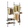 SoBuy FRG34-II-SCH Telescopic Clothing Rack, Heavy-Duty Garment Rail, Adjustable Open Wardrobe with Shelves for Bedroom, Coat Stand, Black
