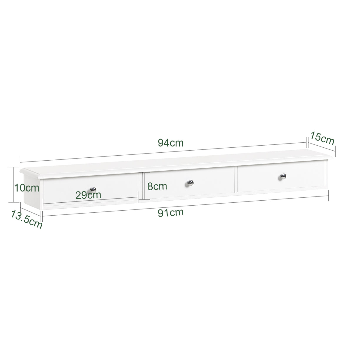 SoBuy FRG43-L-W, Floating Shelf Wall Drawers, Wall Storage Display Unit with 3 Drawers, White