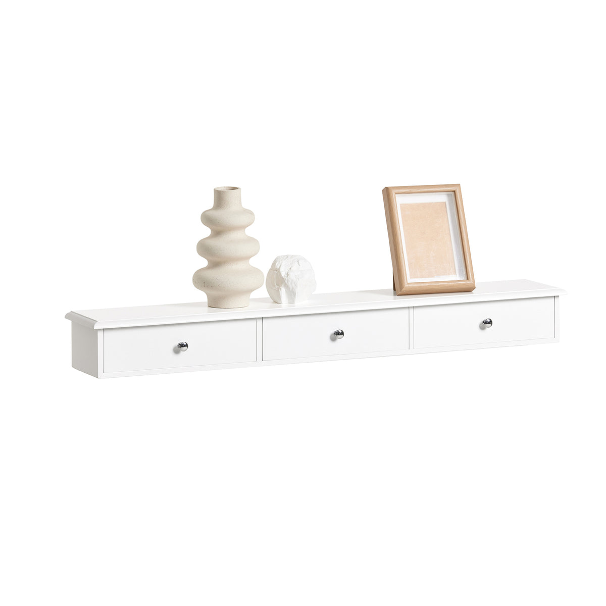 SoBuy FRG43-L-W, Floating Shelf Wall Drawers, Wall Storage Display Unit with 3 Drawers, White