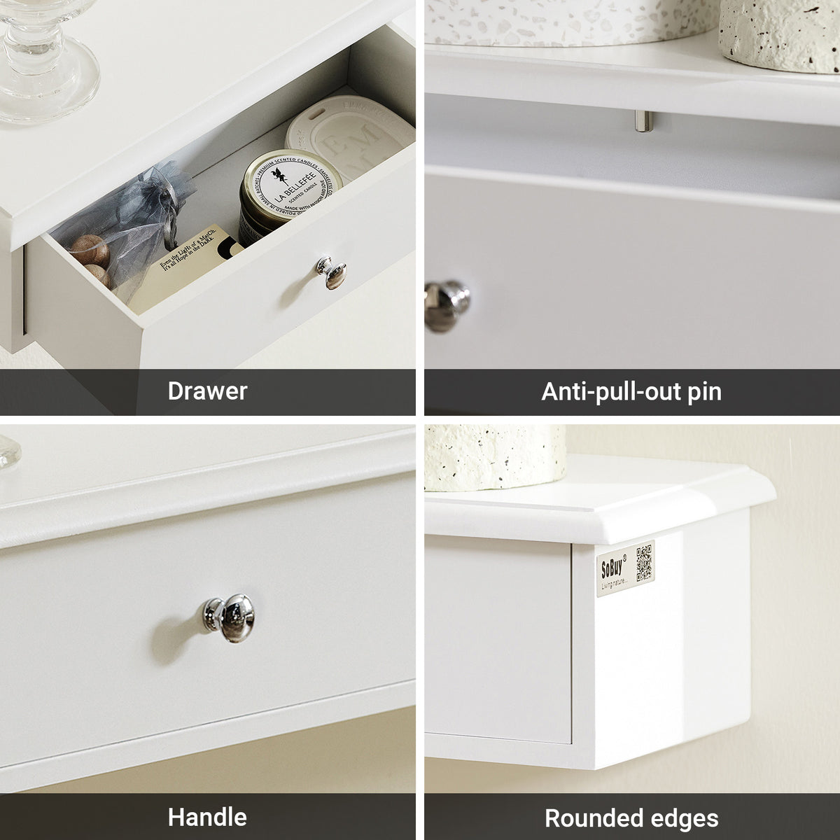 SoBuy FRG43-L-W, Floating Shelf Wall Drawers, Wall Storage Display Unit with 3 Drawers, White