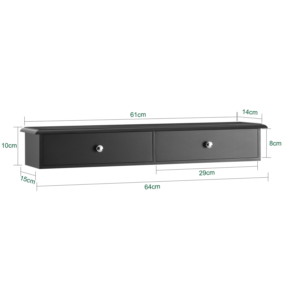 SoBuy FRG43-SCH dimensions diagram – W64×D15×H10cm wall mounted shelf with drawers