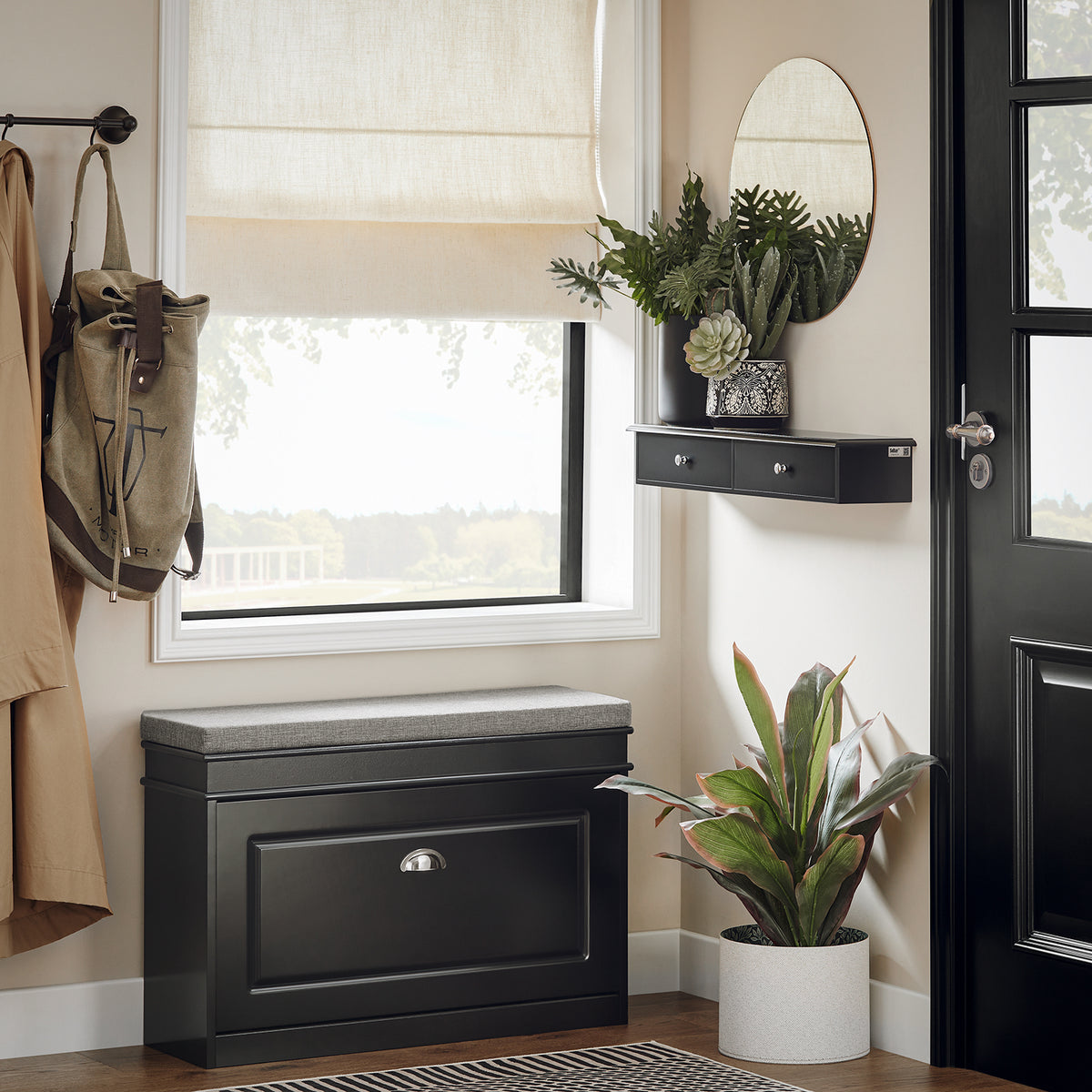 SoBuy FRG43-SCH wall mounted shelf with 2 drawers in living room – modern black