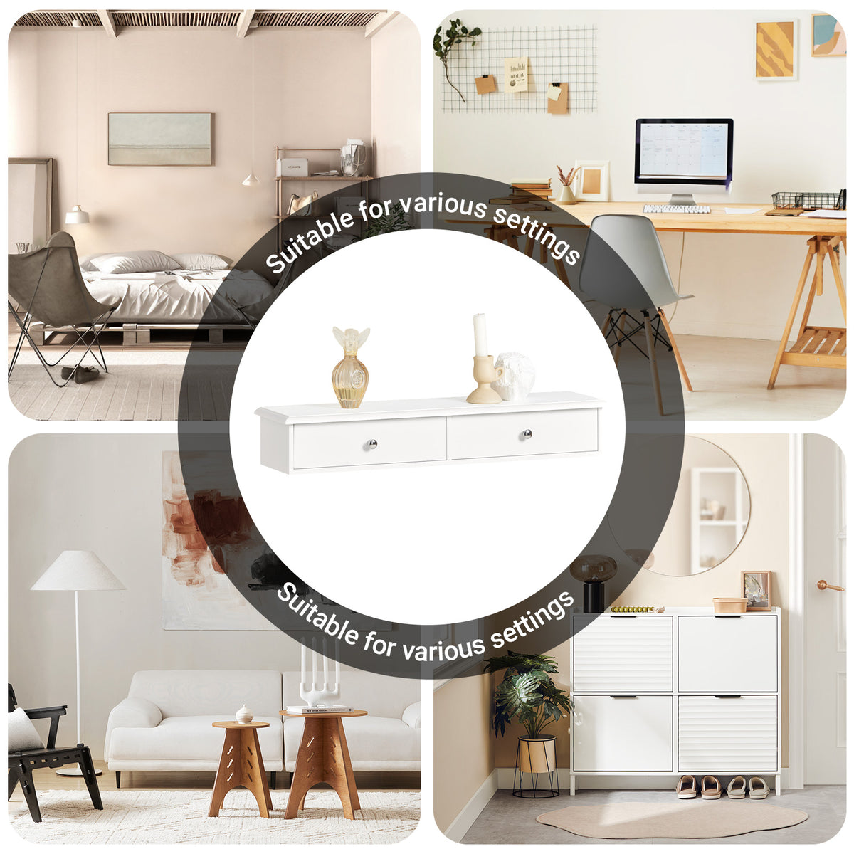 SoBuy FRG43-W, Floating Shelf with 2 Drawers - Modern Wall Mounted Shelf for Bedroom, Hallway & Living Room, White W64 x D15 x H10cm
