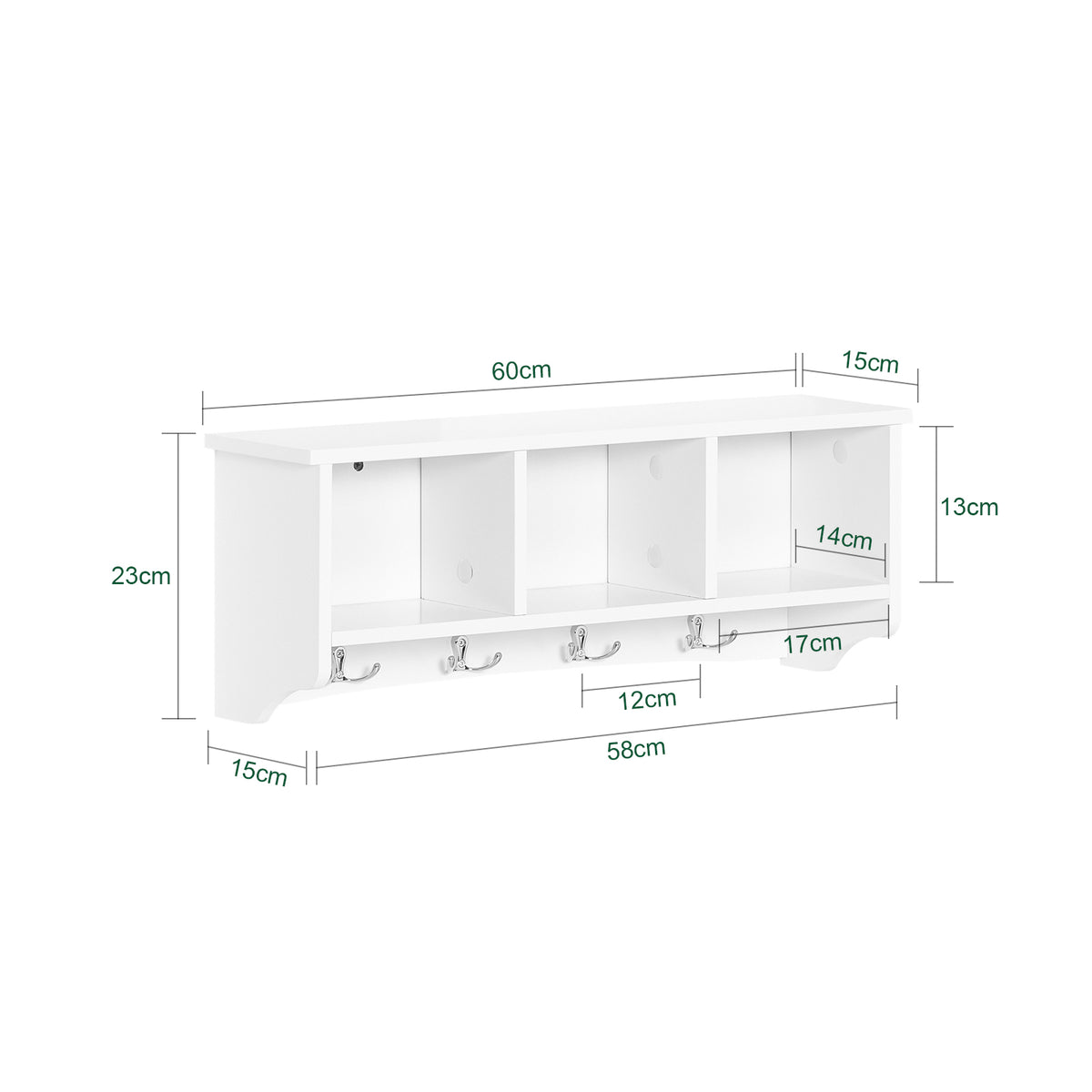 SoBuy FRG48-W, Wall Coat Rack Wall Display Storage Unit with 3 Components 4 Hooks, White