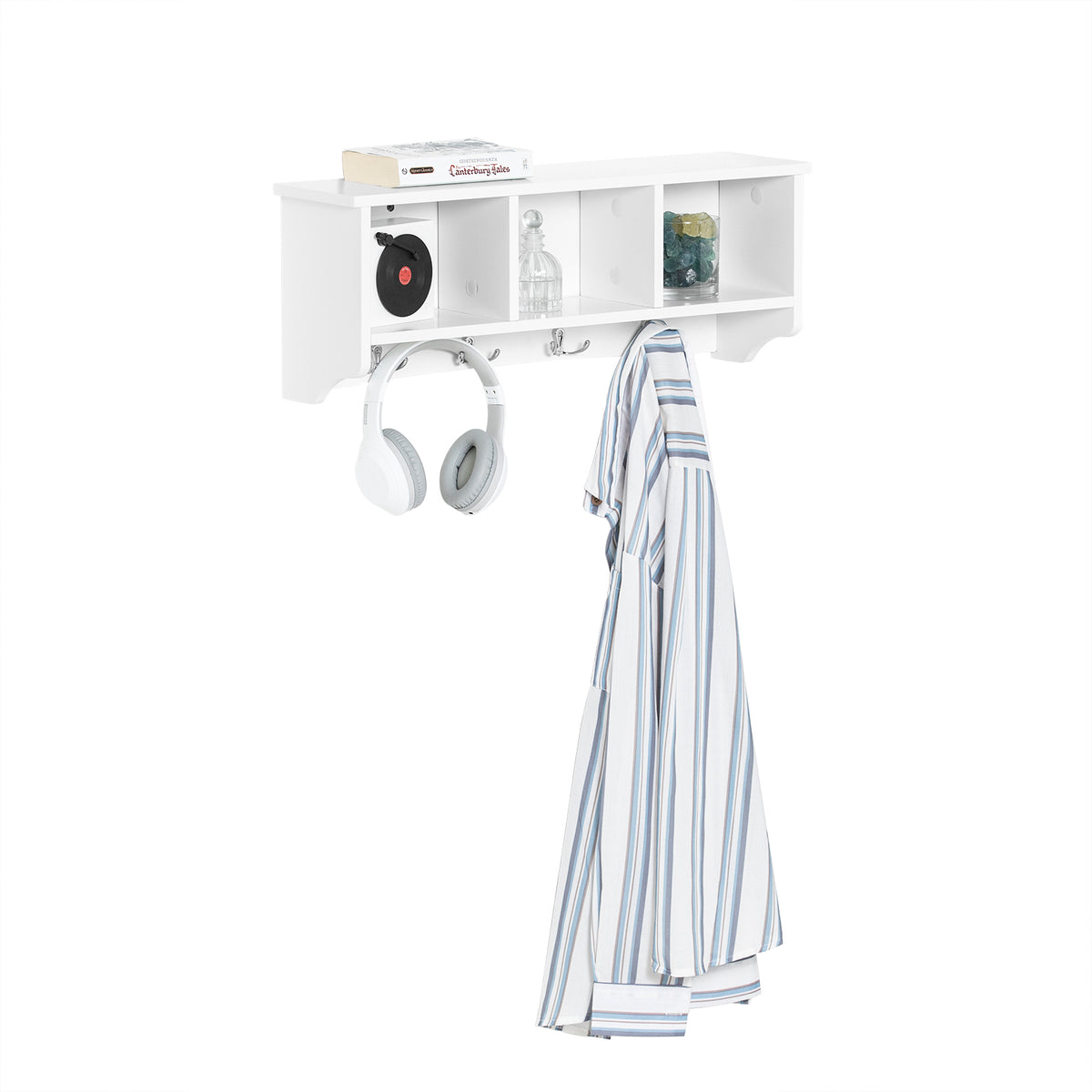 SoBuy FRG48-W, Wall Coat Rack Wall Display Storage Unit with 3 Components 4 Hooks, White