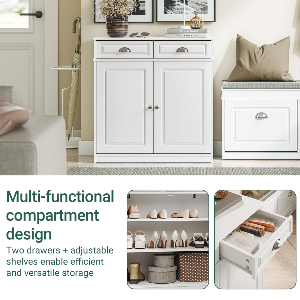 SoBuy FSB104-W, Shoe Storage Cabinet White, Shoe Cupboard for 12-15 Pairs of Shoes, Easy to Assemble, for Hallway, Living Room or Kitchen, MDF (E1) - 100x19x107cm