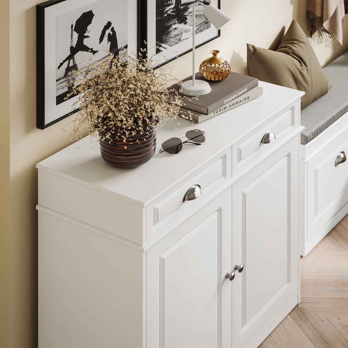 SoBuy FSB104-W, Shoe Storage Cabinet White, Shoe Cupboard for 12-15 Pairs of Shoes, Easy to Assemble, for Hallway, Living Room or Kitchen, MDF (E1) - 100x19x107cm