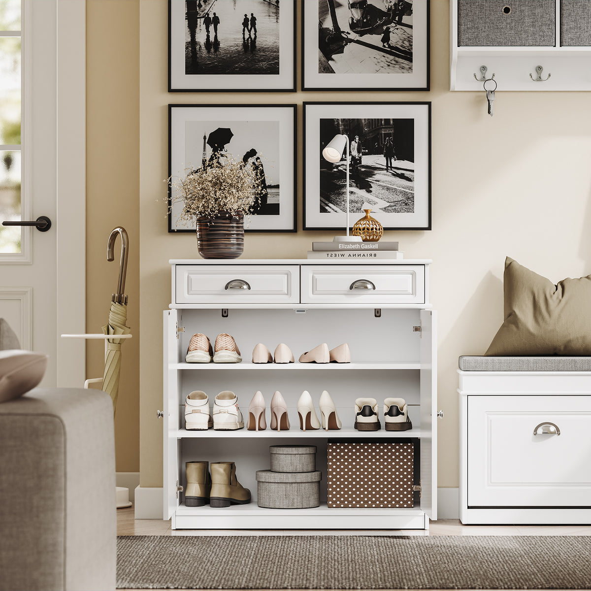 SoBuy FSB104-W, Shoe Storage Cabinet White, Shoe Cupboard for 12-15 Pairs of Shoes, Easy to Assemble, for Hallway, Living Room or Kitchen, MDF (E1) - 100x19x107cm