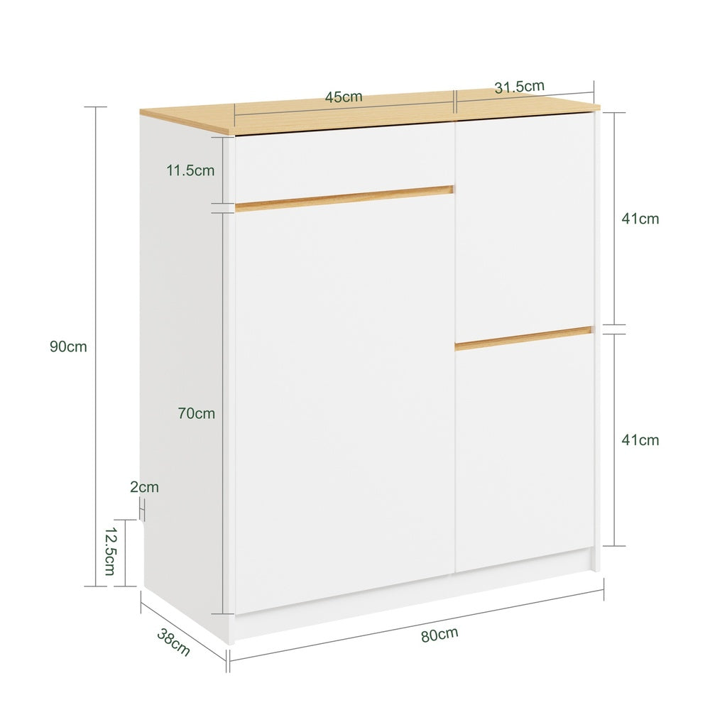 SoBuy FSB111-WN, Kitchen Sideboard with Hideaway Bin Compartment, White & Oak, 80x38x90cm - view 3