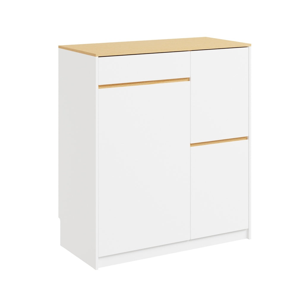 SoBuy FSB111-WN, Kitchen Sideboard with Hideaway Bin Compartment, White & Oak, 80x38x90cm - view 1
