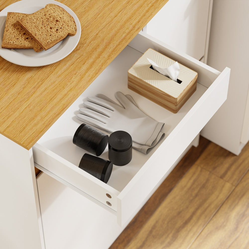 SoBuy FSB111-WN, Kitchen Sideboard with Hideaway Bin Compartment, White & Oak, 80x38x90cm - view 5