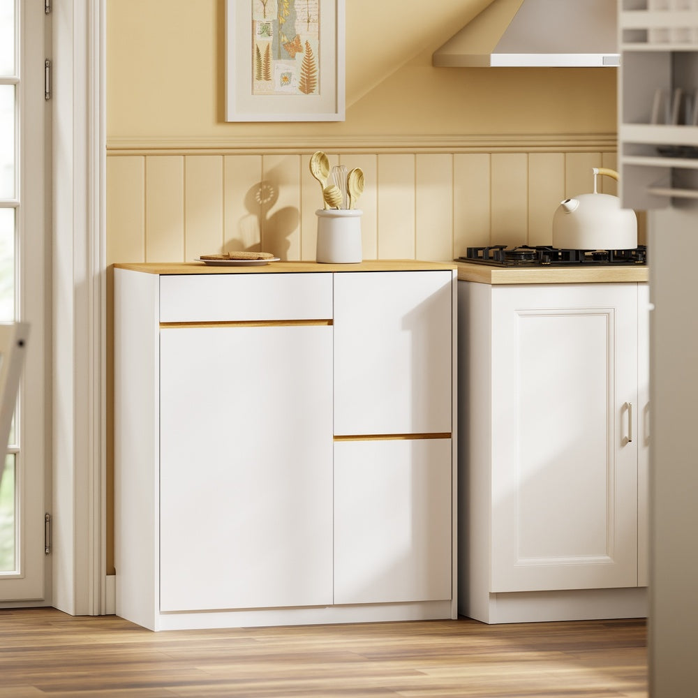 SoBuy FSB111-WN, Kitchen Sideboard with Hideaway Bin Compartment, White & Oak, 80x38x90cm - view 2