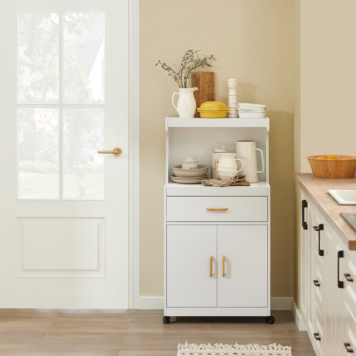 SoBuy FSB12-W, Kitchen Storage Trolley, Storage Cabinet Cupboard Sideboard on Wheels, White