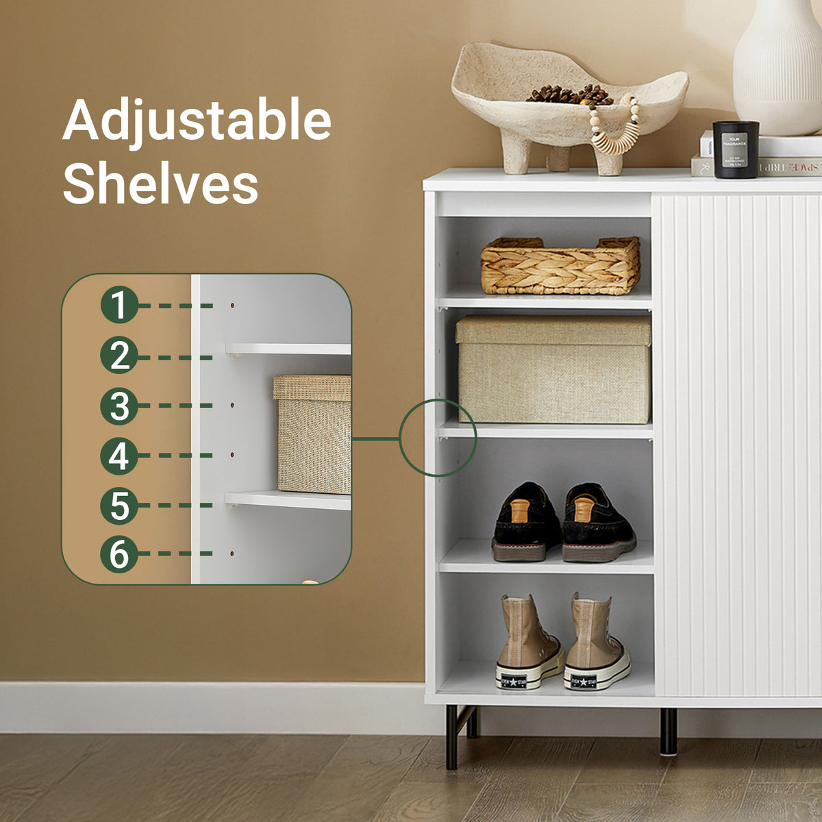 SoBuy FSB62-W, Sideboard Cabinet Storage Cupboard – Sliding Doors Hallway Shoe Organizer with Adjustable Shelves - White Sideboard for Living Room, Kitchen, Entryway – 60kg Load