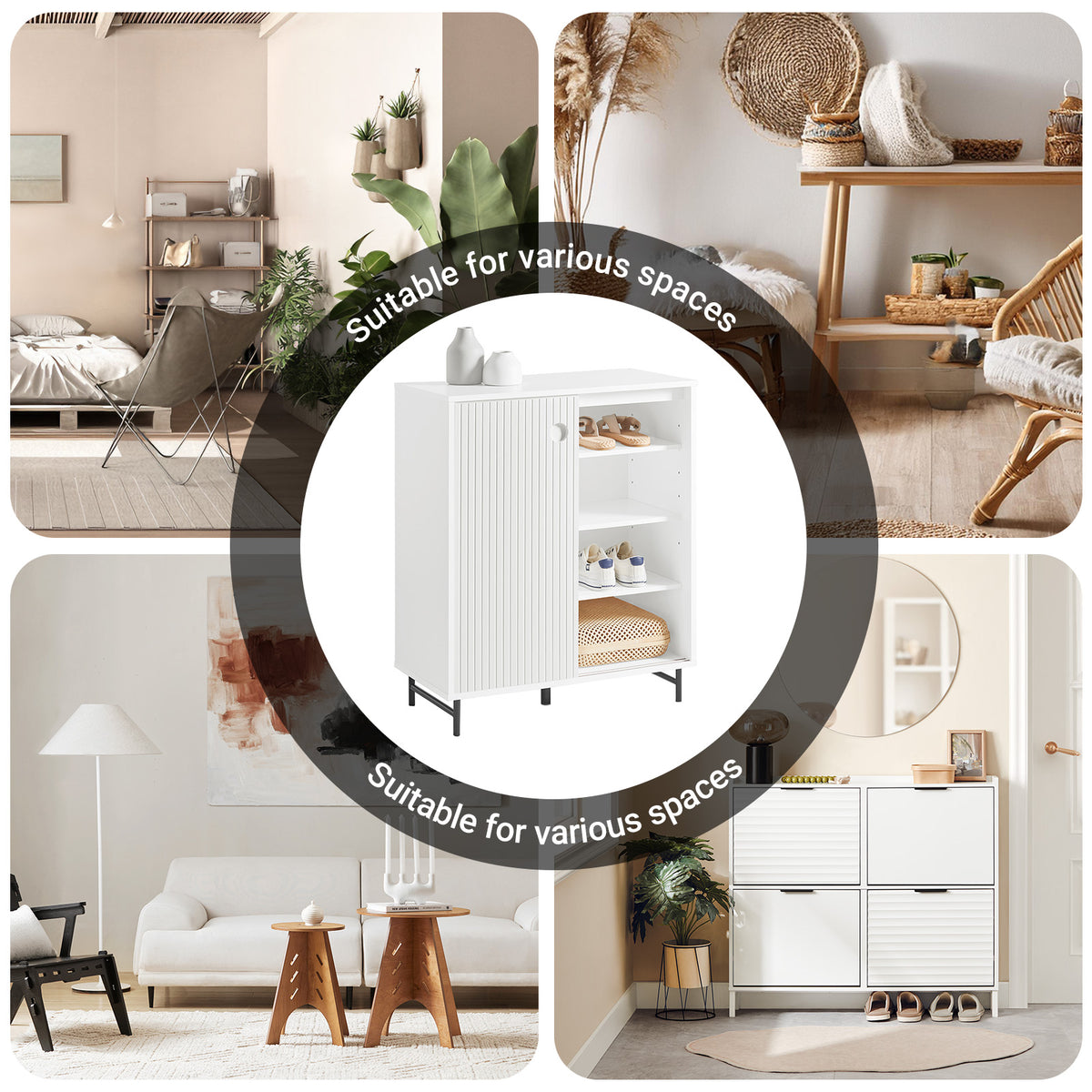 SoBuy FSB62-W, Sideboard Cabinet Storage Cupboard – Sliding Doors Hallway Shoe Organizer with Adjustable Shelves - White Sideboard for Living Room, Kitchen, Entryway – 60kg Load