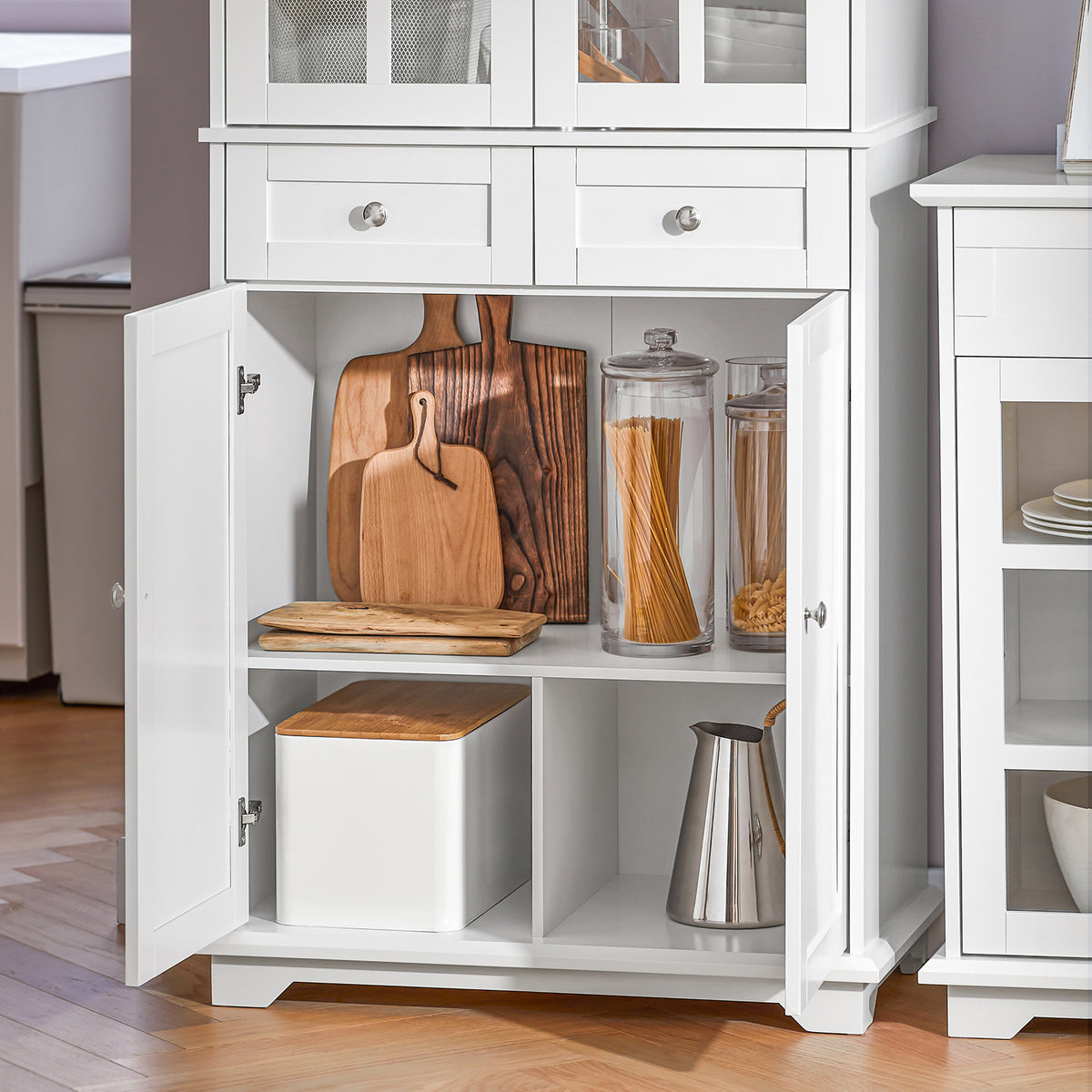 SoBuy FSB76-W, Tall Cupboard with 2 Cabinets and 2 Drawers, Kitchen Dining Room Living Room Tall Cabinet Cupboard Sideboard, White
