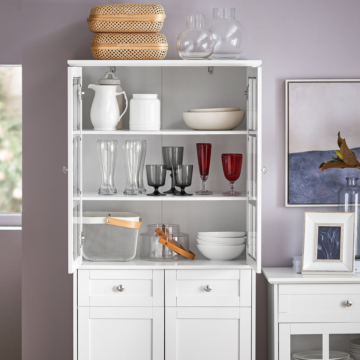 SoBuy FSB76-W, Tall Cupboard with 2 Cabinets and 2 Drawers, Kitchen Dining Room Living Room Tall Cabinet Cupboard Sideboard, White