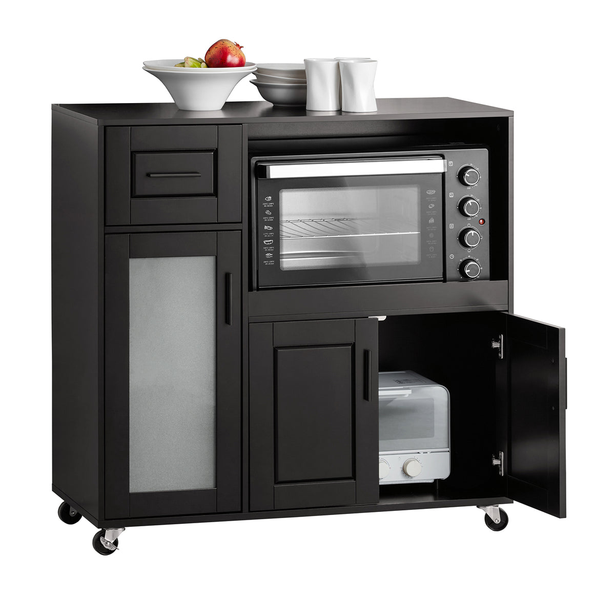 SoBuy FSB78-SCH, Sideboard Microwave Cabinet Dining Room Cupboard Kitchen Trolley, Black