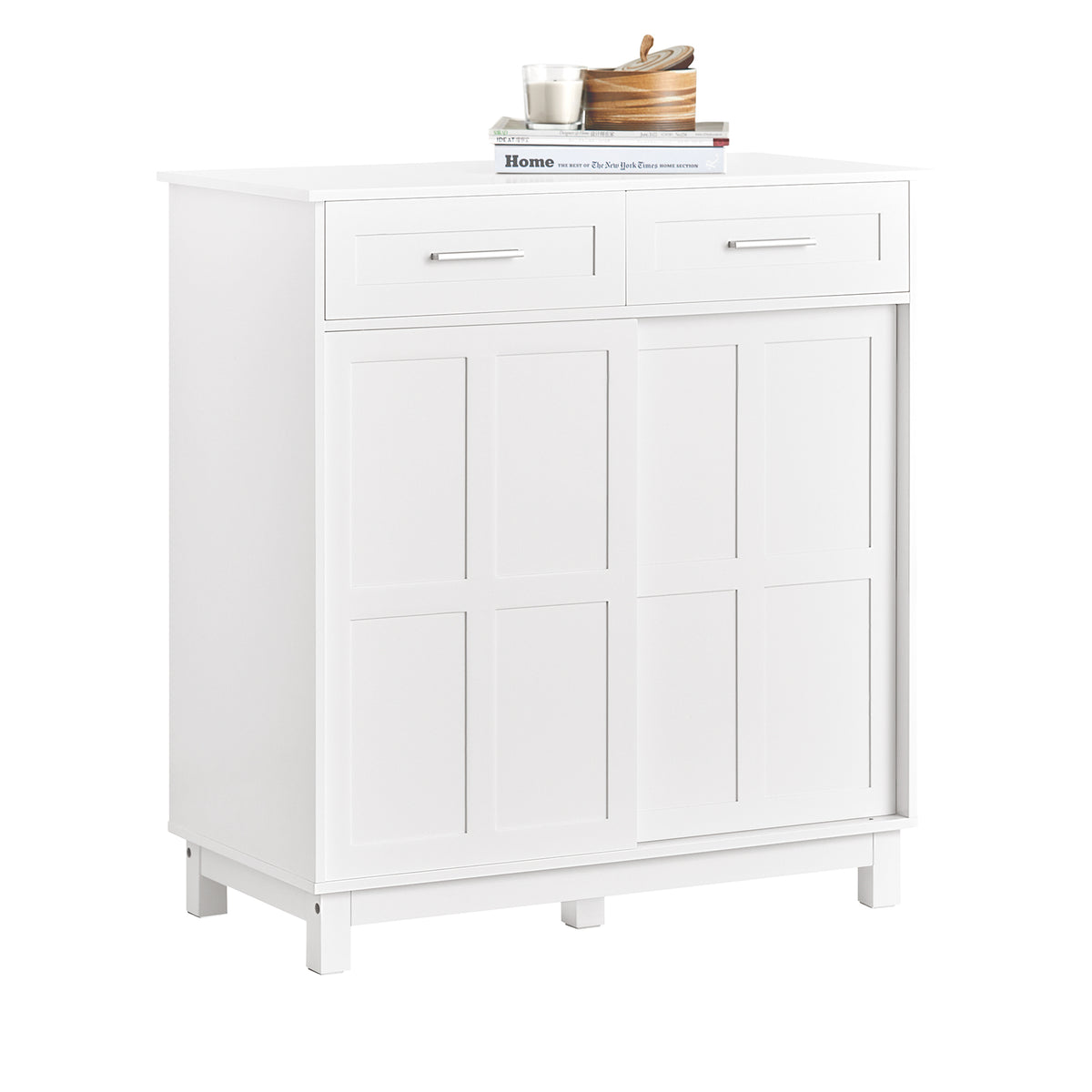 SoBuy FSB84-W white sideboard storage cabinet with 2 drawers and 2 sliding doors – white background