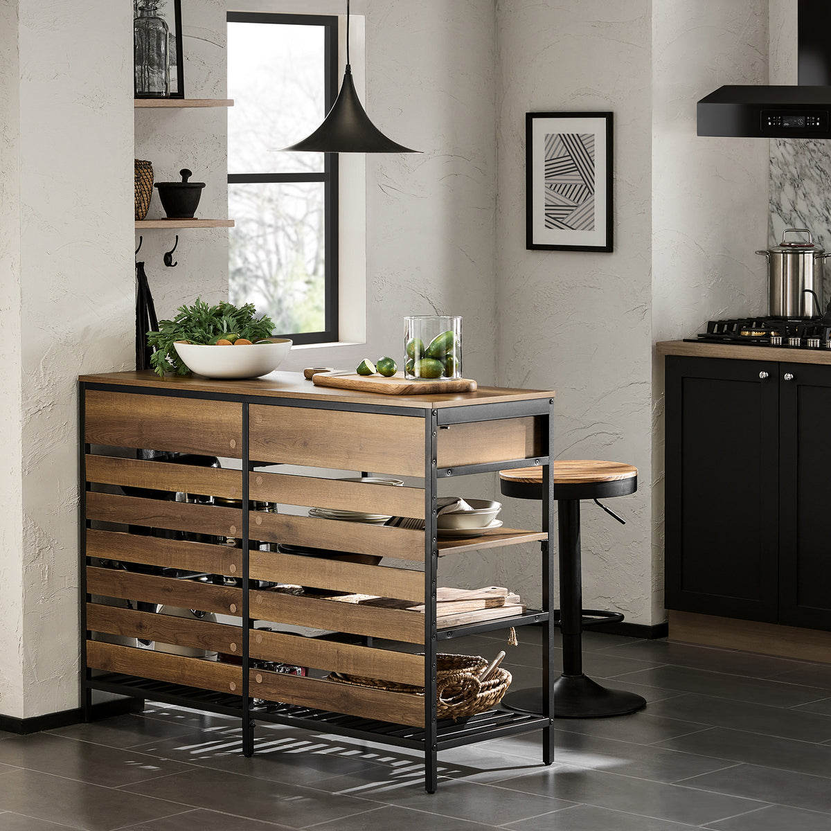 SoBuy FSB85-PF, Kitchen Dining Room Living Room Sideboard, Kitchen Island Sideboard Dining Bar Table, Brown