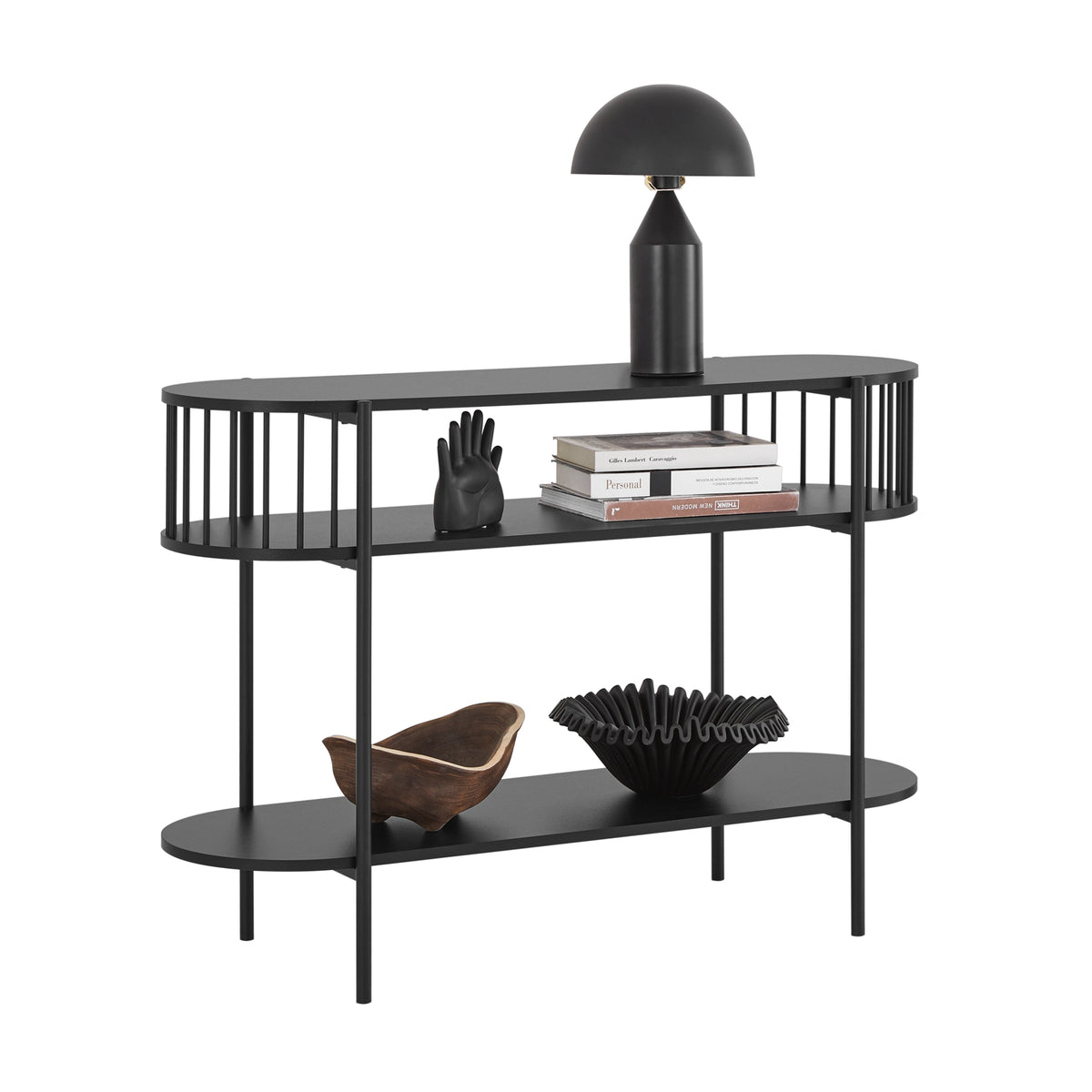 SoBuy FSB90-SCH, Industrial Console Table with Storage – Slim Wood and Black Metal Hallway Table, Multifunctional Narrow Console for Entryway, Living Room or Office 110×39×76 cm