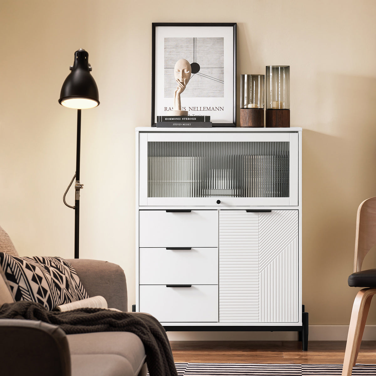 SoBuy FSB94-W, Sideboard Side Cabinet Storage Cabinet Cupboard with 3 Drawers and 2 Doors, White