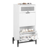 SoBuy FSB95-W, Shoe Cabinet Shoe Storage Cupboard with 2 Flip-drawers and 1 Glass Door, White