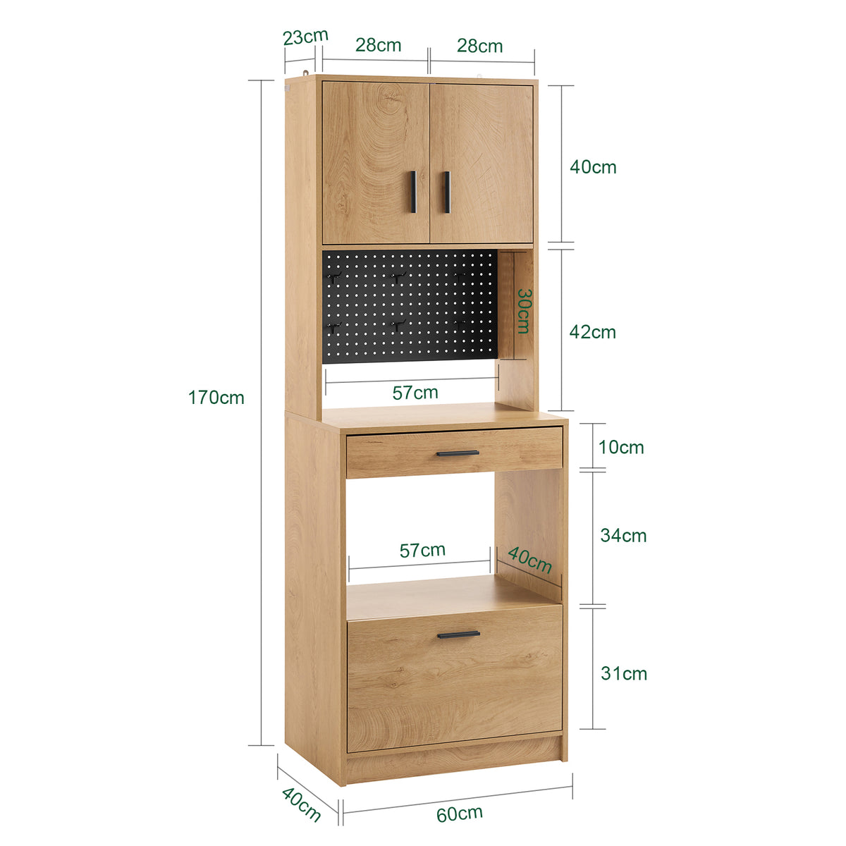 SoBuy FSB98-N dimensions diagram – W60×D40×H170cm tall kitchen storage cabinet 66kg load capacity