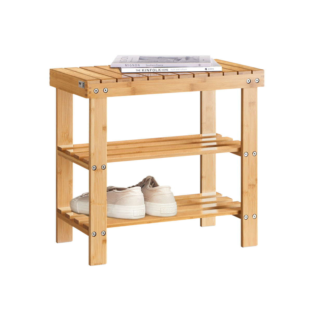 SoBuy FSR02-K-N, 2 Tiers Bamboo Shoe Rack Shoe Bench, Bathroom Shelf, Wood