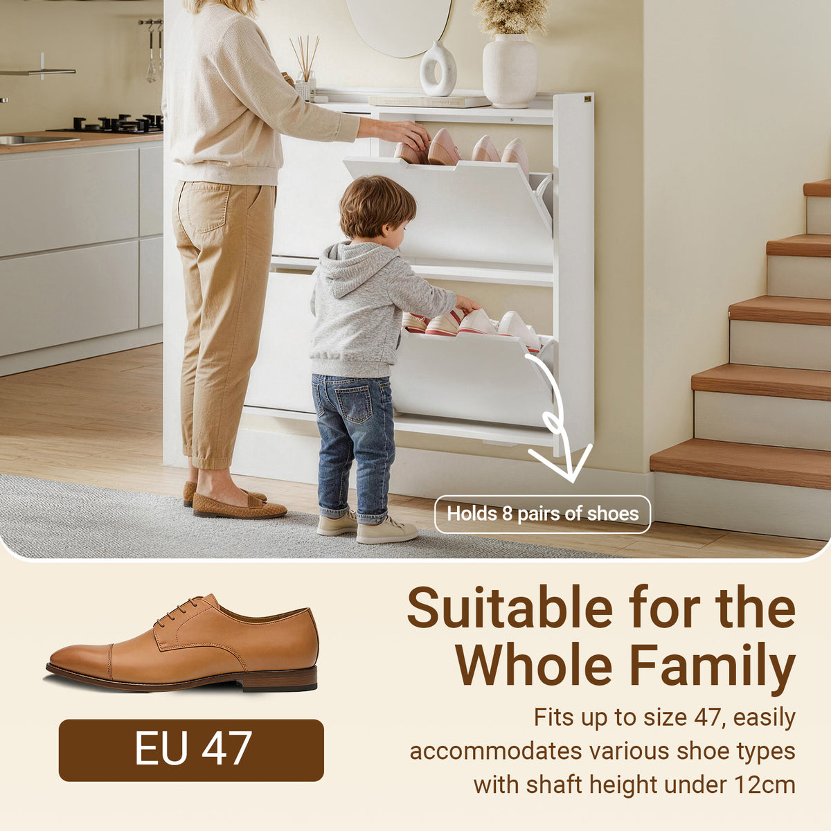 SoBuy FSR100-E-W, Wall-Mounted Shoe Cabinet with Sensor Light 19 cm for Hallway Shoe Rack with LED Lighting, for Entryway, Hallway and Small Apartments, Slim Design
