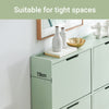 SoBuy FSR100-GR, Narrow Shoe Rack Shoe Cabinet with 4 Flip Drawers Slim Wooden Storage Cupboard for Hallway Entrance Foyer or Understairs Light Green W100 x D19 x H91cm